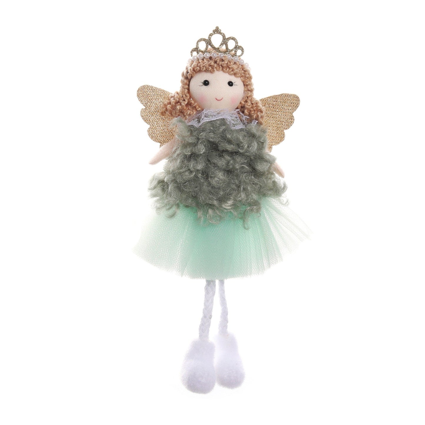 Charming Green Tulle Angel Pendant: Unique Gift with Ponytail, Bow, and Long Hair Options for Girls' Holidays or Birthdays. - Simplidecor