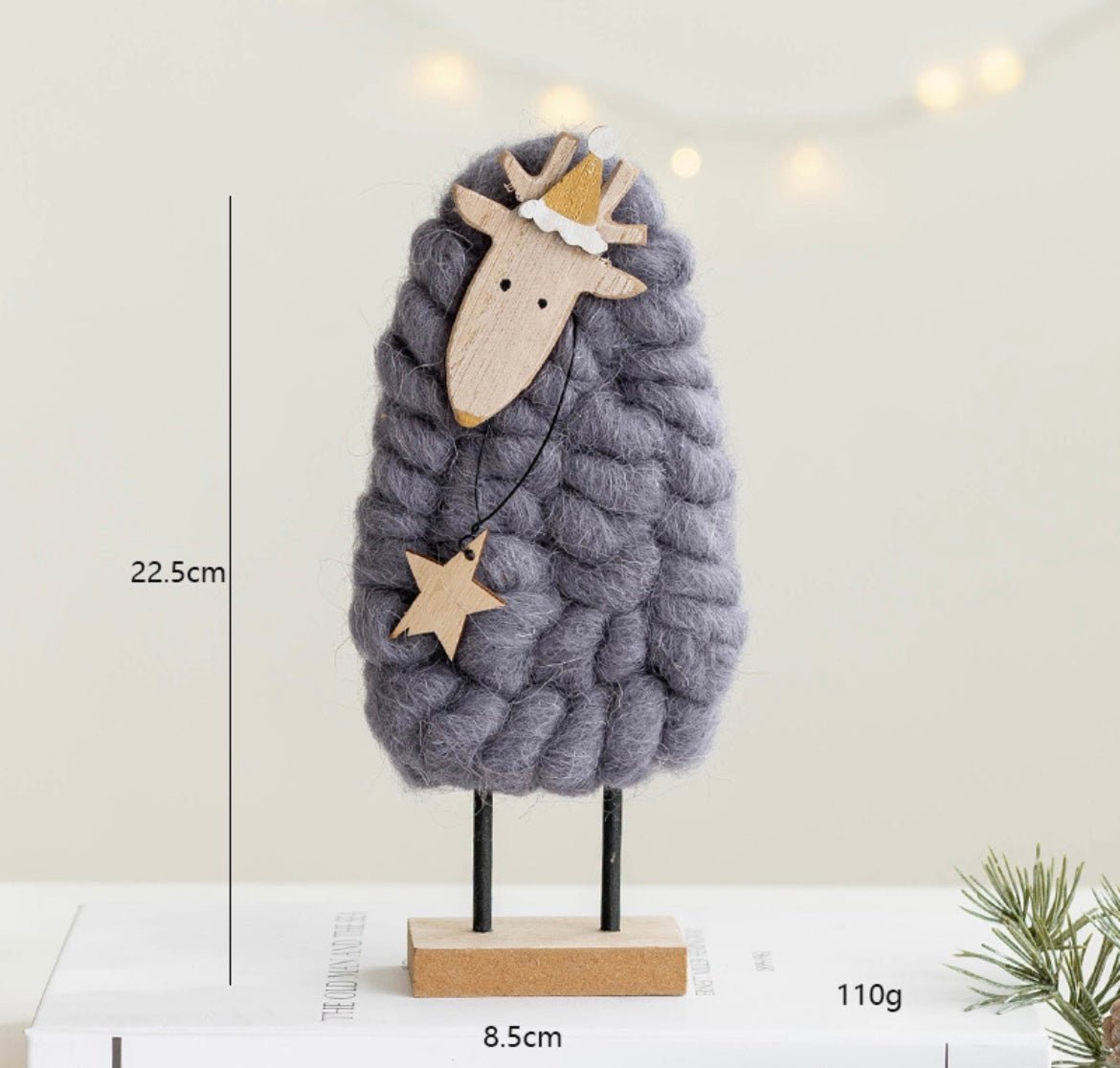 Handmade Wool and Wood Christmas Table Stand Decor - Festive Santa, Lamb, Snowman, Tree - Unique Holiday Gifts - Simplidecor