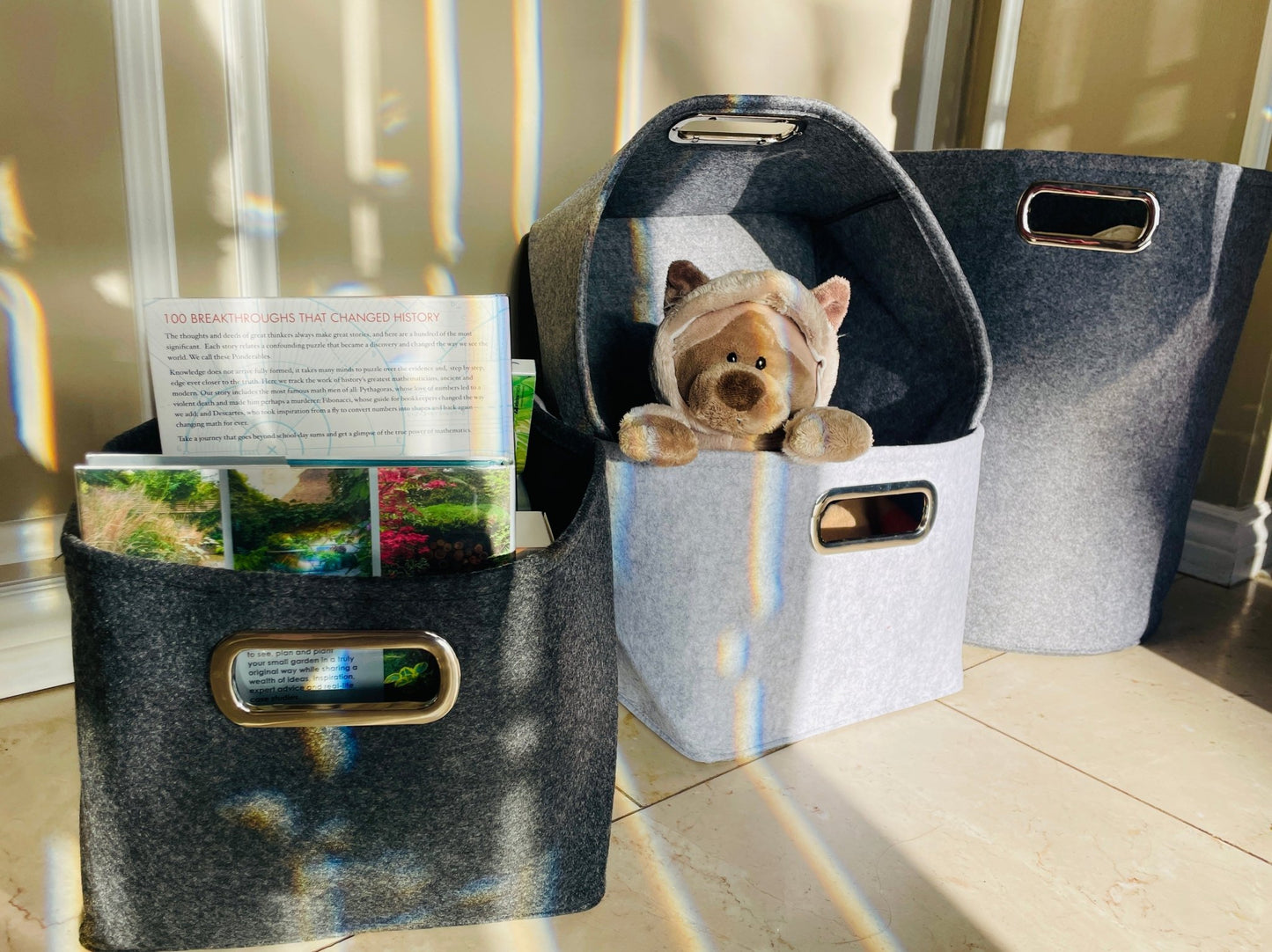 Spacious Foldable Felt Storage Basket with Metal Handle for Easy Care. Perfect for Laundry, Toys, and Closet Storage. Elevate Your Home with Stylish and Functional Organization - Simplidecor