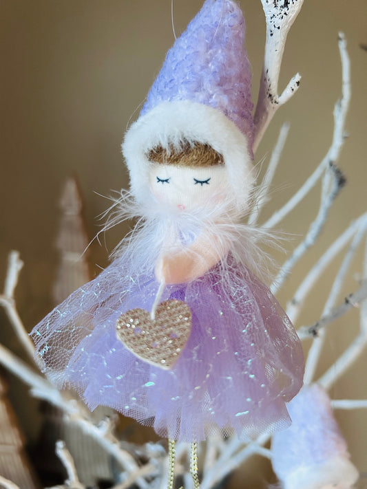 Purple Tulle Angel: Exquisite Handcrafted Ornament for Christmas, Valentine's, and Birthday Surprises, Handmade Fairy.