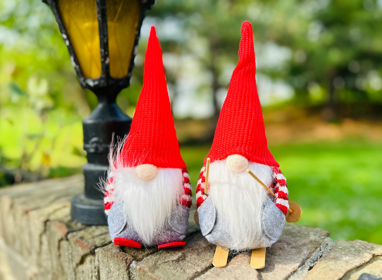 Handmade Ski Gnome with Red Hat & Ski Pole – Unique Christmas Lucky Gift Decoration