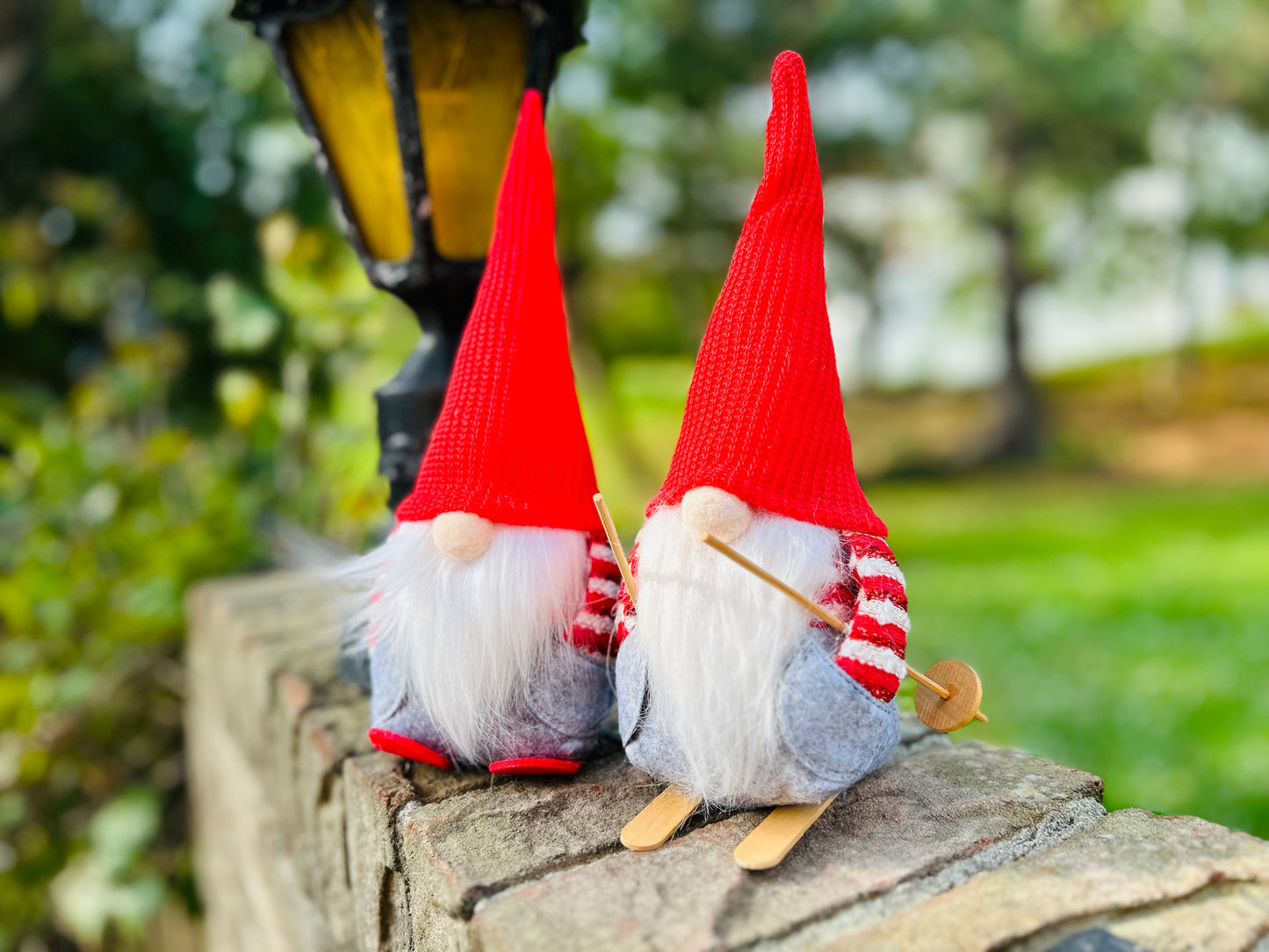 Handmade Ski Gnome with Red Hat & Ski Pole – Unique Christmas Lucky Gift Decoration