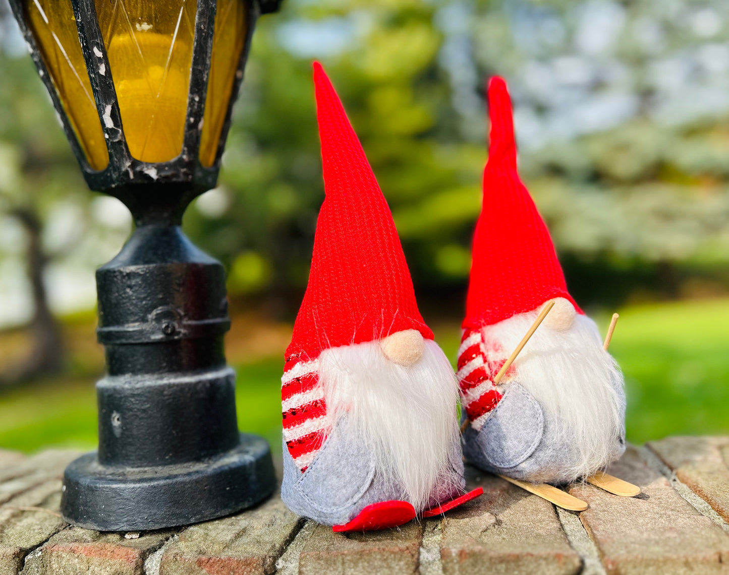 Handmade Ski Gnome with Red Hat & Ski Pole – Unique Christmas Lucky Gift Decoration