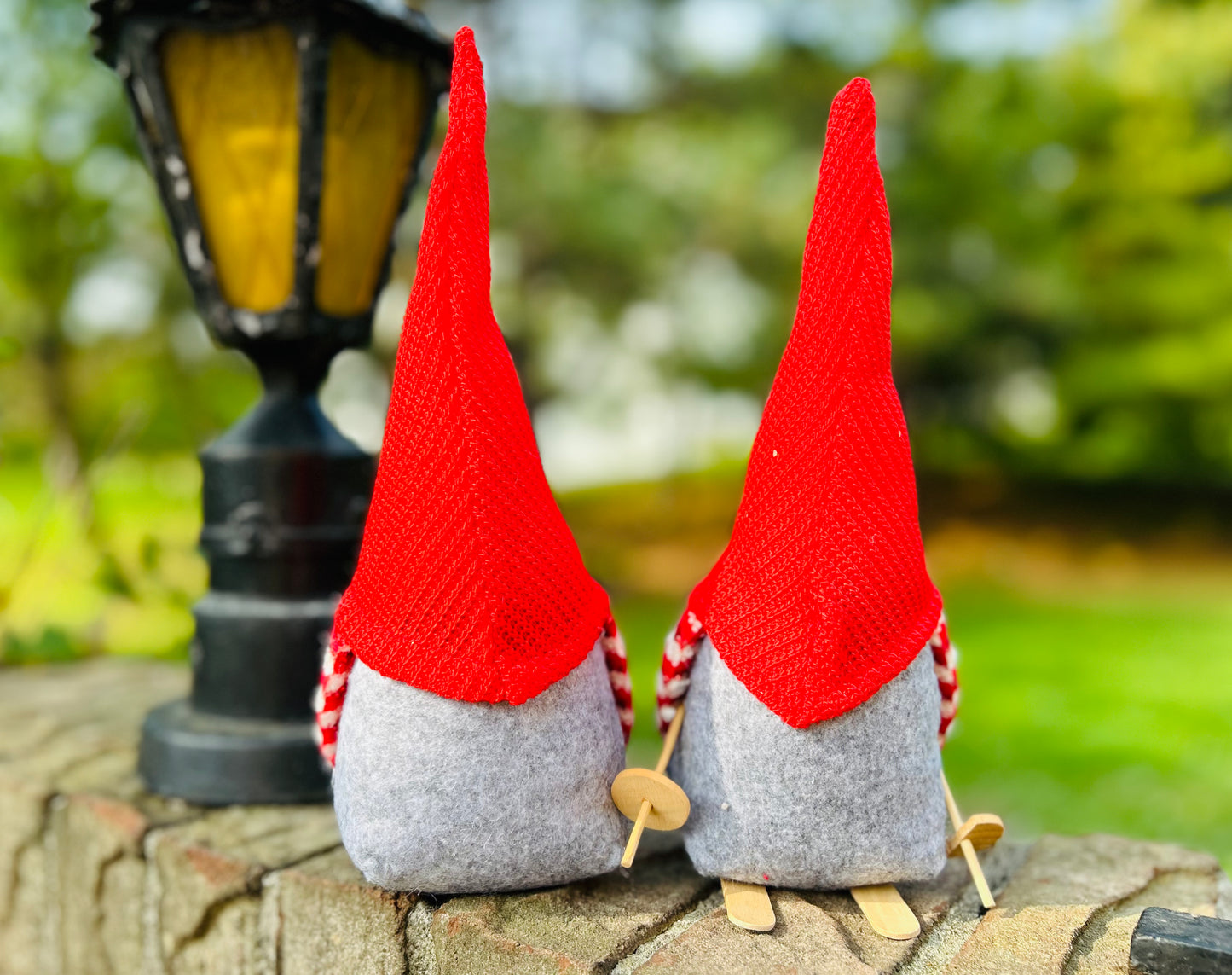 Handmade Ski Gnome with Red Hat & Ski Pole – Unique Christmas Lucky Gift Decoration