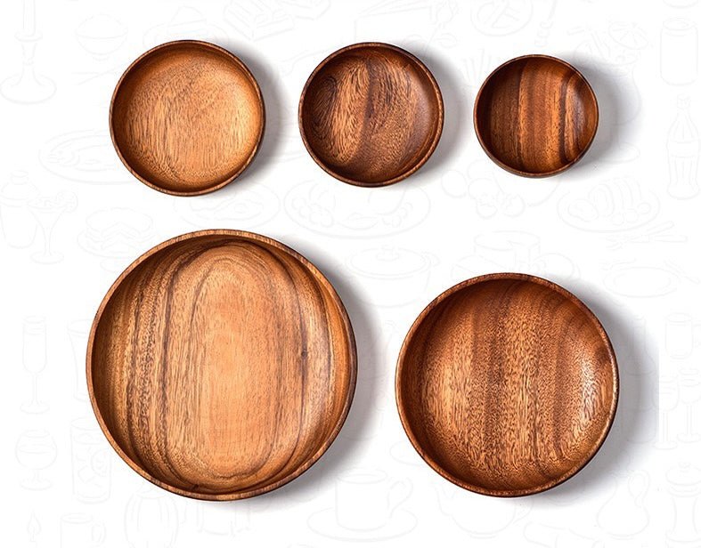 Acacia Wood Dinner Plates – Solid Wood Tableware, Multiple Sizes & Depths, Eco - Friendly Dining Essentials - Simplidecor