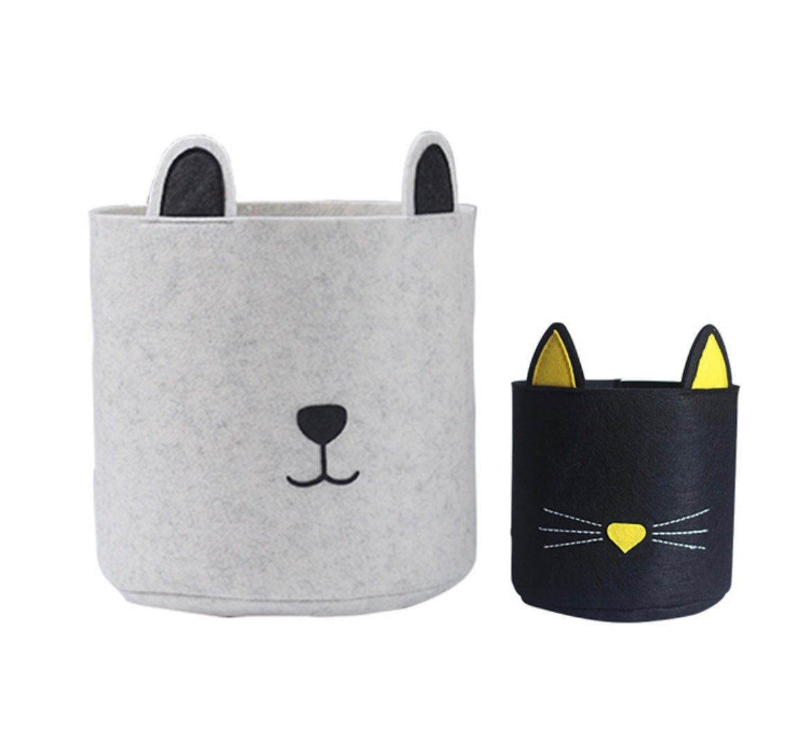 Adorable Cartoon Felt Storage Baskets: Black Cat and Beige Dog Designs in Two Sizes. Stylish and Functional Home Organization for Living Rooms, Bedrooms, Canada. - Simplidecor