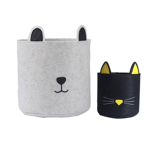 Adorable Cartoon Felt Storage Baskets: Black Cat and Beige Dog Designs in Two Sizes. Stylish and Functional Home Organization for Living Rooms, Bedrooms, Canada. - Simplidecor