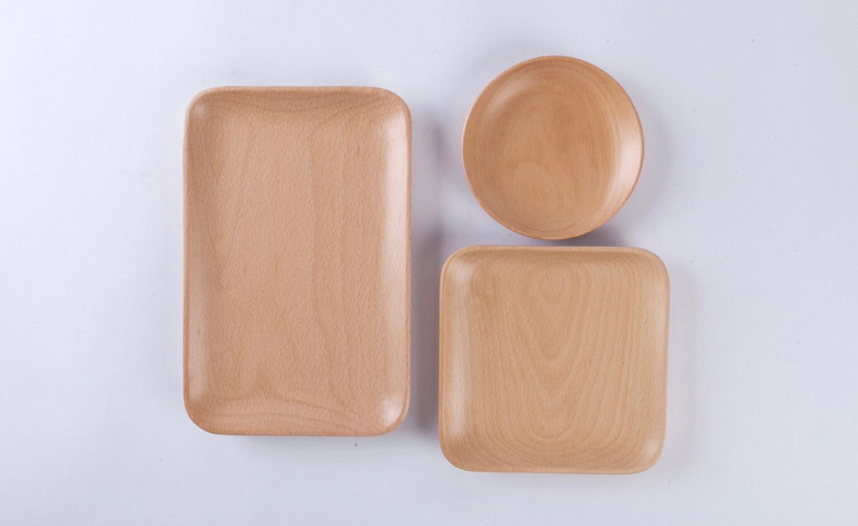 Beech & Walnut Wood Dining Plates – Minimalist Japanese Style Tableware, Round, Square & Rectangular - Simplidecor