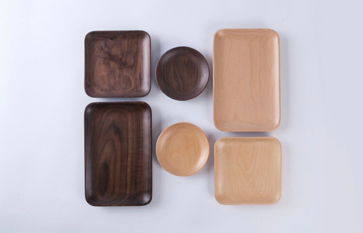 Beech & Walnut Wood Dining Plates – Minimalist Japanese Style Tableware, Round, Square & Rectangular - Simplidecor
