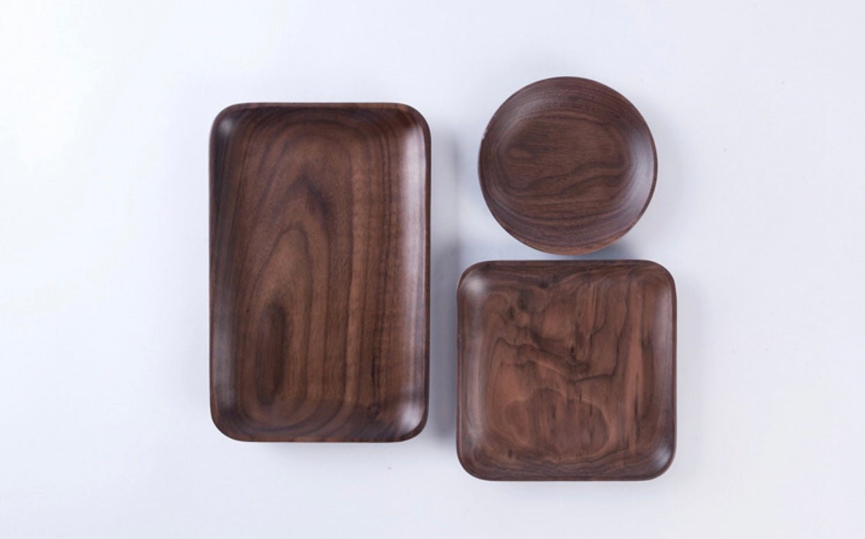 Beech & Walnut Wood Dining Plates – Minimalist Japanese Style Tableware, Round, Square & Rectangular - Simplidecor