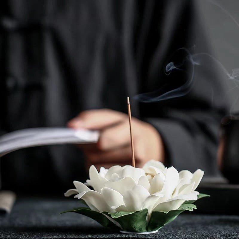 Blooming Tranquility: Handcrafted Ceramic Peony Flower Incense Holder – A Beautiful Home Accent for Yoga, Meditation, and Thoughtful Gifting - Simplidecor