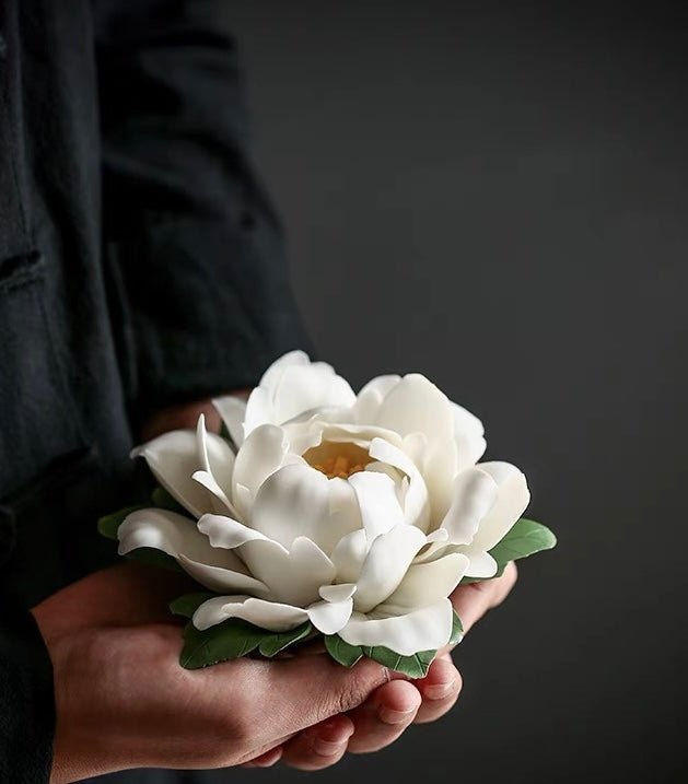 Blooming Tranquility: Handcrafted Ceramic Peony Flower Incense Holder – A Beautiful Home Accent for Yoga, Meditation, and Thoughtful Gifting - Simplidecor
