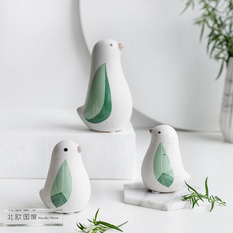 Ceramic Bird Figurines in Refreshing White and Green - Perfect Relaxation and Tranquility for Your Home Decor - Simplidecor