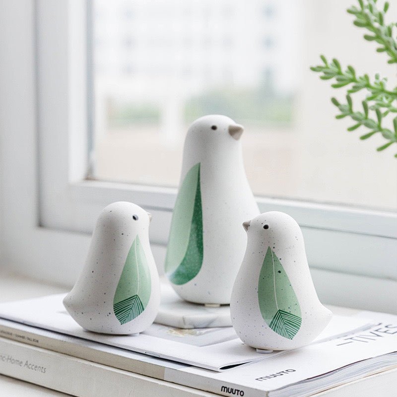 Ceramic Bird Figurines in Refreshing White and Green - Perfect Relaxation and Tranquility for Your Home Decor - Simplidecor