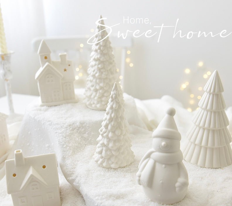 Ceramic LED Christmas Decor: Matte - textured Trees, Houses, Trains, and Crystal Trees - Handcrafted Delight for Festive Scenes and Unique Gifts, Bringing a Magical Christmas Experience for Children. - Simplidecor