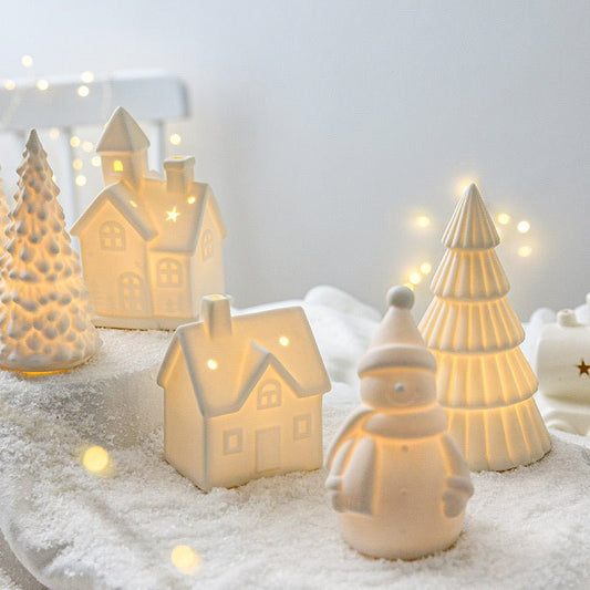 Ceramic LED Christmas Decor: Matte - textured Trees, Houses, Trains, and Crystal Trees - Handcrafted Delight for Festive Scenes and Unique Gifts, Bringing a Magical Christmas Experience for Children. - Simplidecor