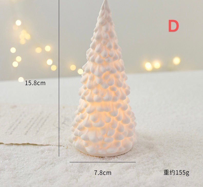 Ceramic LED Christmas Decor: Matte - textured Trees, Houses, Trains, and Crystal Trees - Handcrafted Delight for Festive Scenes and Unique Gifts, Bringing a Magical Christmas Experience for Children. - Simplidecor