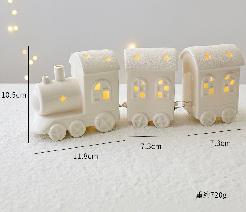 Ceramic LED Christmas Decor: Matte - textured Trees, Houses, Trains, and Crystal Trees - Handcrafted Delight for Festive Scenes and Unique Gifts, Bringing a Magical Christmas Experience for Children. - Simplidecor