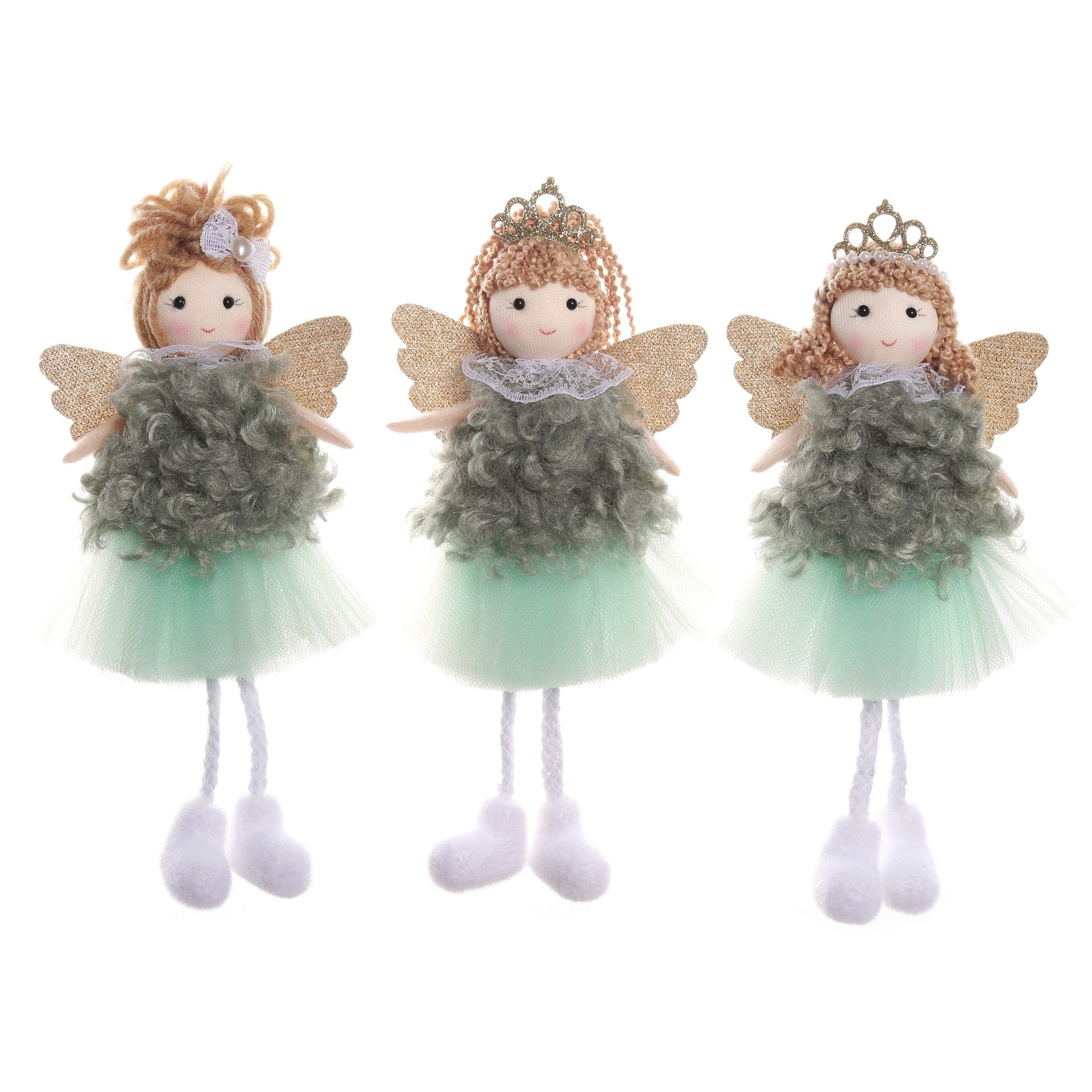 Charming Green Tulle Angel Pendant: Unique Gift with Ponytail, Bow, and Long Hair Options for Girls' Holidays or Birthdays. - Simplidecor