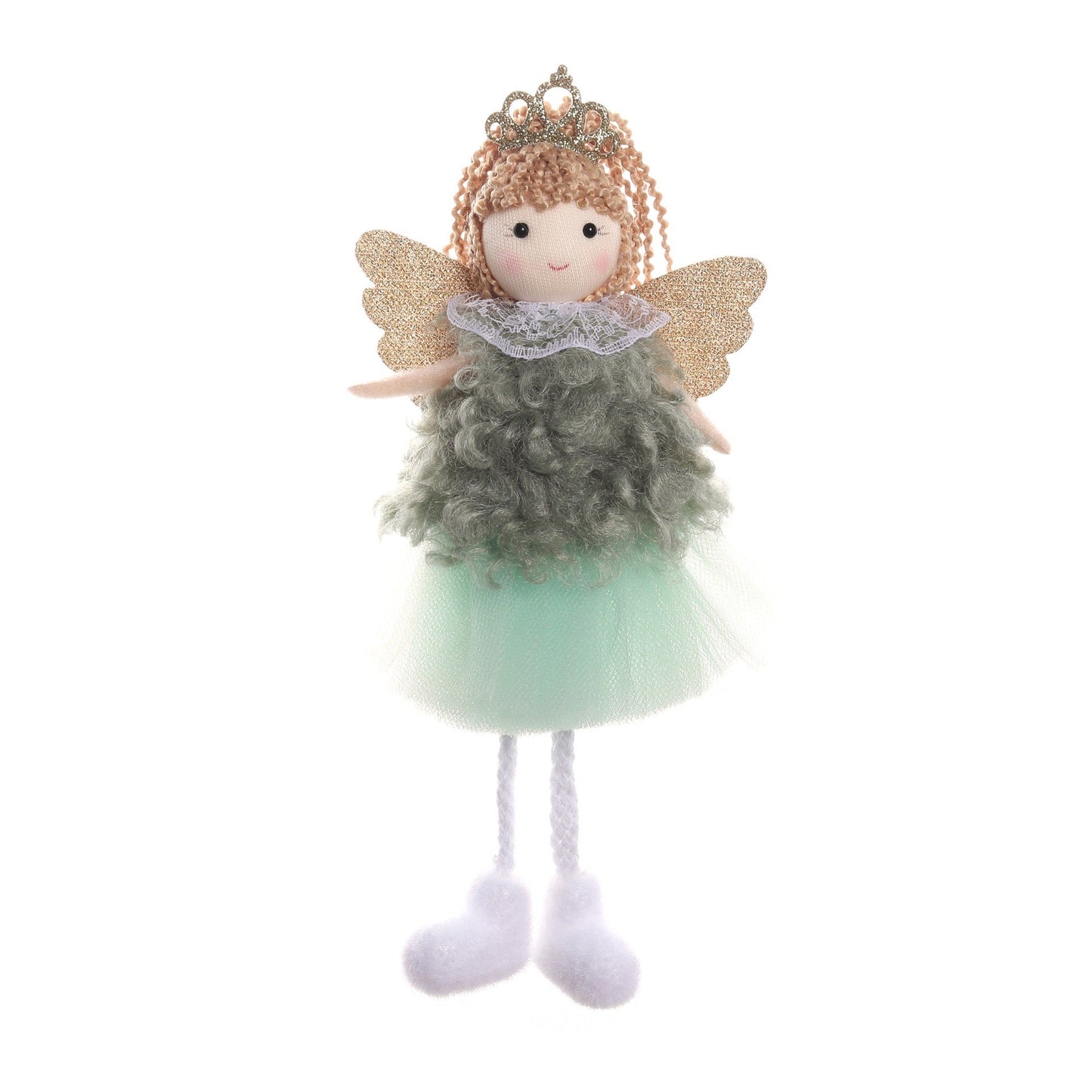 Charming Green Tulle Angel Pendant: Unique Gift with Ponytail, Bow, and Long Hair Options for Girls' Holidays or Birthdays. - Simplidecor