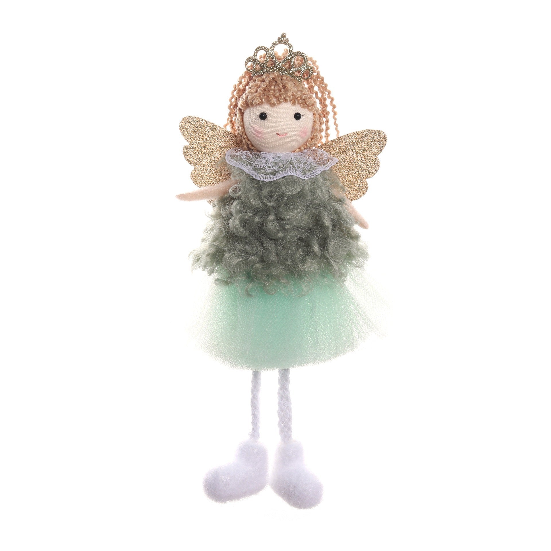 Charming Green Tulle Angel Pendant: Unique Gift with Ponytail, Bow, and Long Hair Options for Girls' Holidays or Birthdays. - Simplidecor