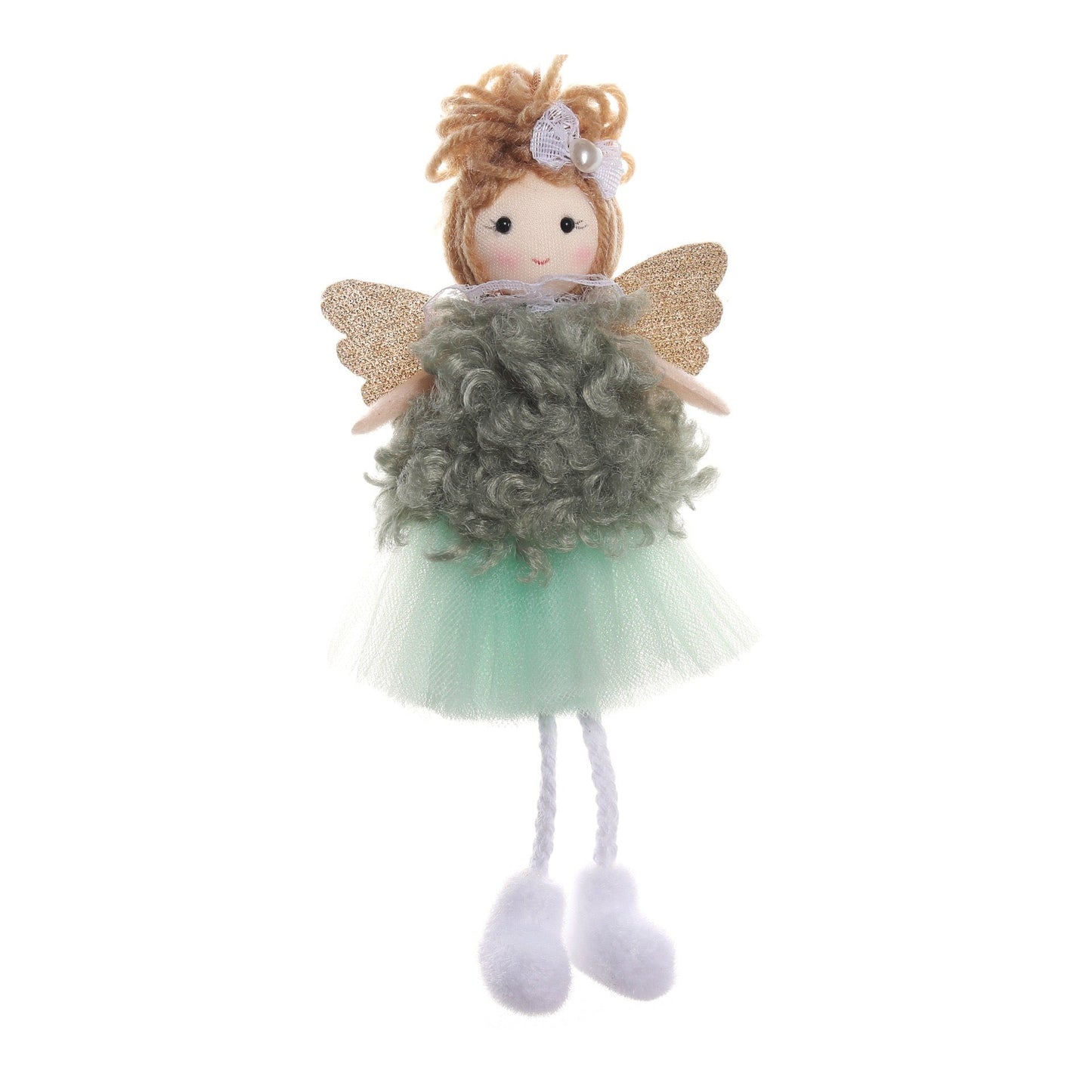 Charming Green Tulle Angel Pendant: Unique Gift with Ponytail, Bow, and Long Hair Options for Girls' Holidays or Birthdays. - Simplidecor