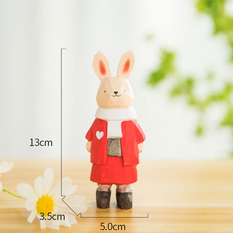 Charming Wooden Figurines: Red - Clad Bear Boy and Rabbit Girl - Perfect Gifts for Birthdays, Valentine's Day, Christmas, and New Year - Simplidecor