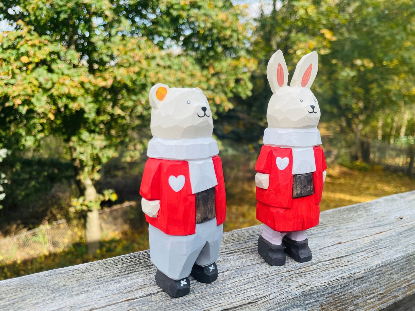Charming Wooden Figurines: Red - Clad Bear Boy and Rabbit Girl - Perfect Gifts for Birthdays, Valentine's Day, Christmas, and New Year - Simplidecor