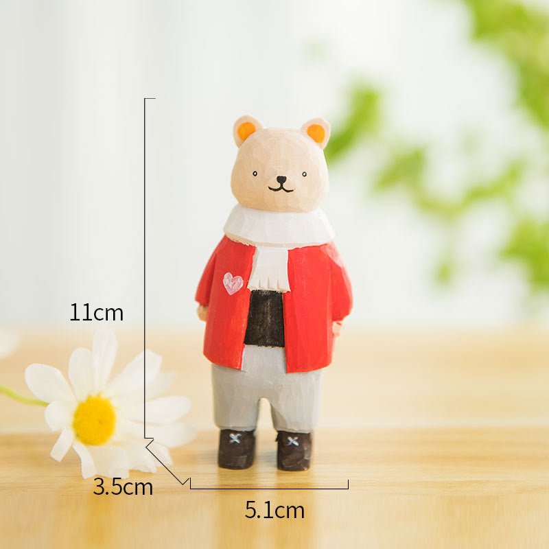 Charming Wooden Figurines: Red - Clad Bear Boy and Rabbit Girl - Perfect Gifts for Birthdays, Valentine's Day, Christmas, and New Year - Simplidecor