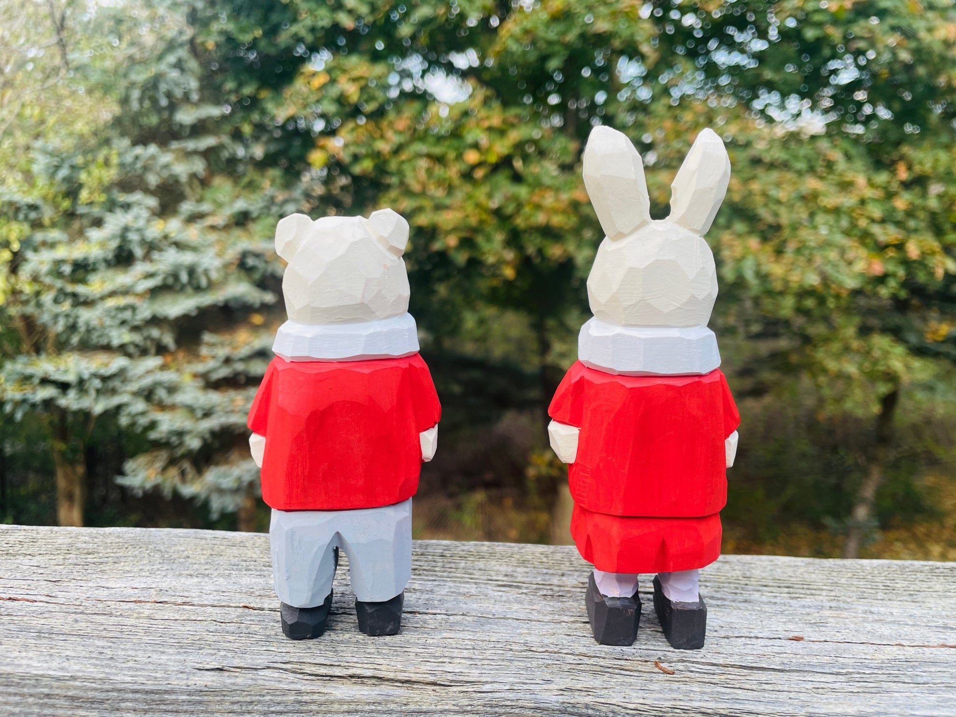 Charming Wooden Figurines: Red - Clad Bear Boy and Rabbit Girl - Perfect Gifts for Birthdays, Valentine's Day, Christmas, and New Year - Simplidecor