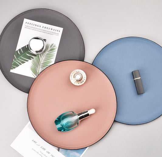 Chic Stainless Steel Leather - Lined Storage Tray – Morandi Color Scheme, Sleek Design. Perfect for Makeup, Jewelry, and Small Items. Ideal for a Stylish Holiday Decor Touch! - Simplidecor