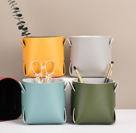 Dual - Colored Foldable Storage Box: Elevate Your Space with Minimalist Design and Premium Faux Leather. Use as a Stylish Pen Holder or for Organizing Household Items. Streamline Your Space with Ease. - Simplidecor