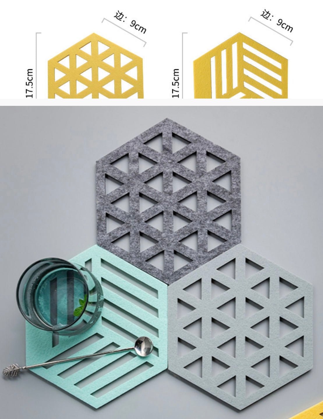 Elevate Everyday Dining with our Stylish Felt Coasters and Pot Holders Set: Mordant Hues, Chic Cut - Out Patterns. Practical and Decorative Delights for Your Dining Experience! - Simplidecor