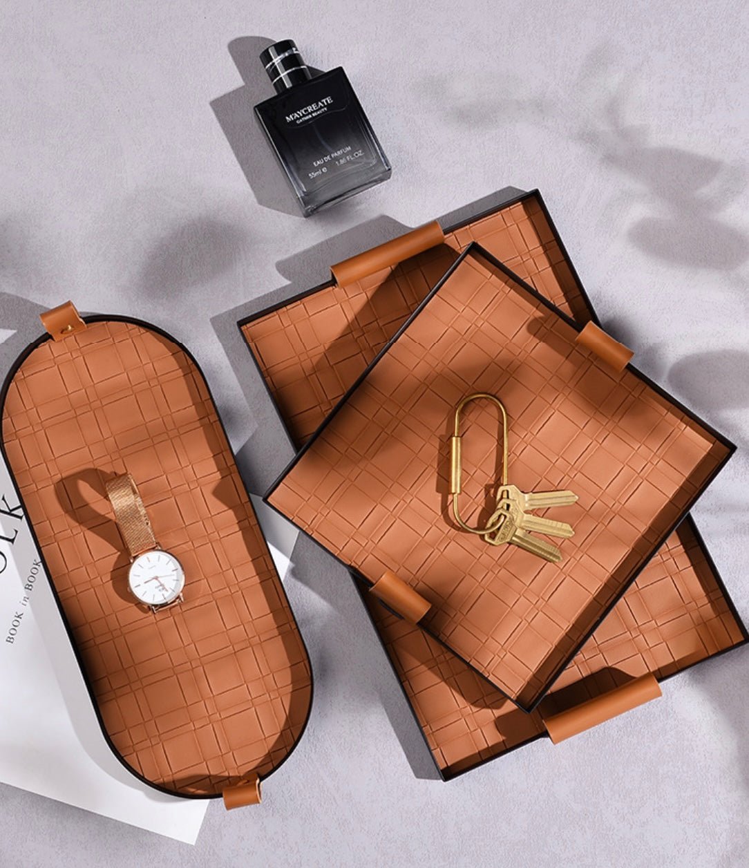 Elevate Your Home with Luxury: Embossed Leather Tray with Sleek Black Metal Accents – A Stylish and Versatile Gift for Every Occasion! - Simplidecor