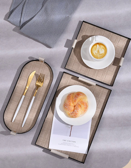 Elevate Your Home with Luxury: Embossed Leather Tray with Sleek Black Metal Accents – A Stylish and Versatile Gift for Every Occasion! - Simplidecor