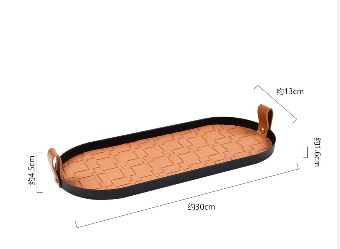 Elevate Your Home with Luxury: Embossed Leather Tray with Sleek Black Metal Accents – A Stylish and Versatile Gift for Every Occasion! - Simplidecor