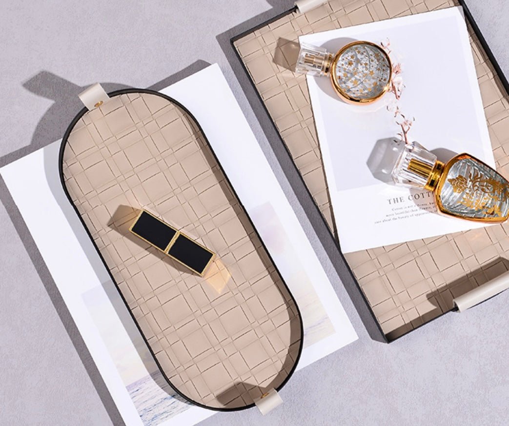 Elevate Your Home with Luxury: Embossed Leather Tray with Sleek Black Metal Accents – A Stylish and Versatile Gift for Every Occasion! - Simplidecor