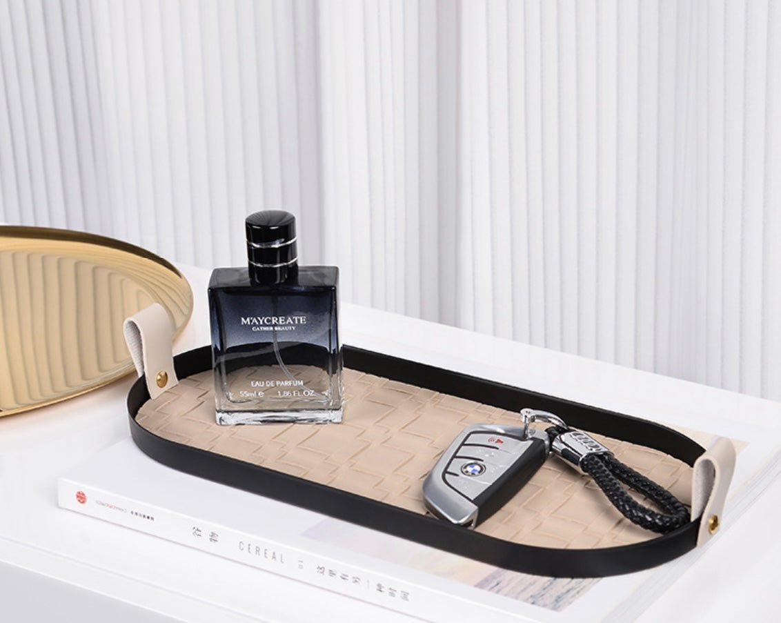 Elevate Your Home with Luxury: Embossed Leather Tray with Sleek Black Metal Accents – A Stylish and Versatile Gift for Every Occasion! - Simplidecor