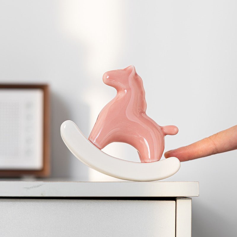 Elevate Your Space with Elegance: Ceramic Rocking Horse in Green and White – A Stylish Desktop Stress - Reliever and Decorative Gift - Simplidecor