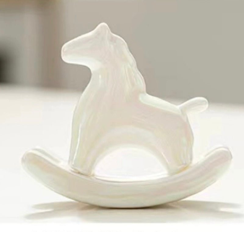 Elevate Your Space with Elegance: Ceramic Rocking Horse in Green and White – A Stylish Desktop Stress - Reliever and Decorative Gift - Simplidecor