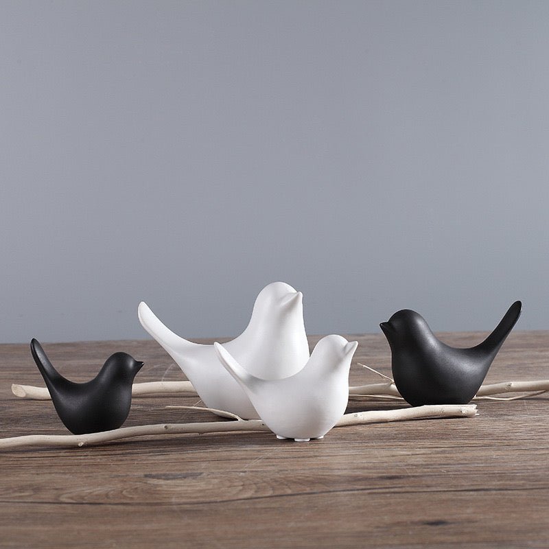 Elevate Your Space with Exquisite Ceramic Bird Figurines – Choose from Black and White for Personalized Combinations in Home, Office, or Study Decor - Simplidecor