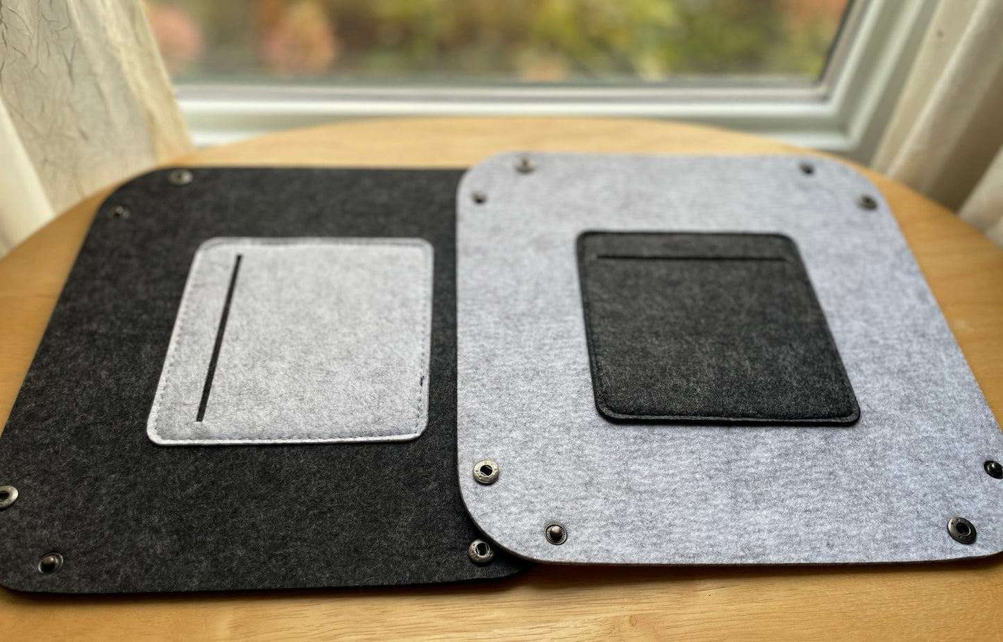 Elevate Your Workspace with our Button - Assembled Felt Desktop Storage Box: Clever Design in Light and Dark Gray, Concealed Pocket for Cards and Keys. Simplify and Organize with Ease! - Simplidecor