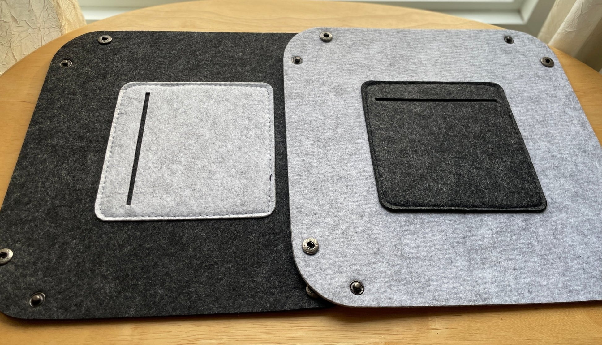 Elevate Your Workspace with our Button - Assembled Felt Desktop Storage Box: Clever Design in Light and Dark Gray, Concealed Pocket for Cards and Keys. Simplify and Organize with Ease! - Simplidecor