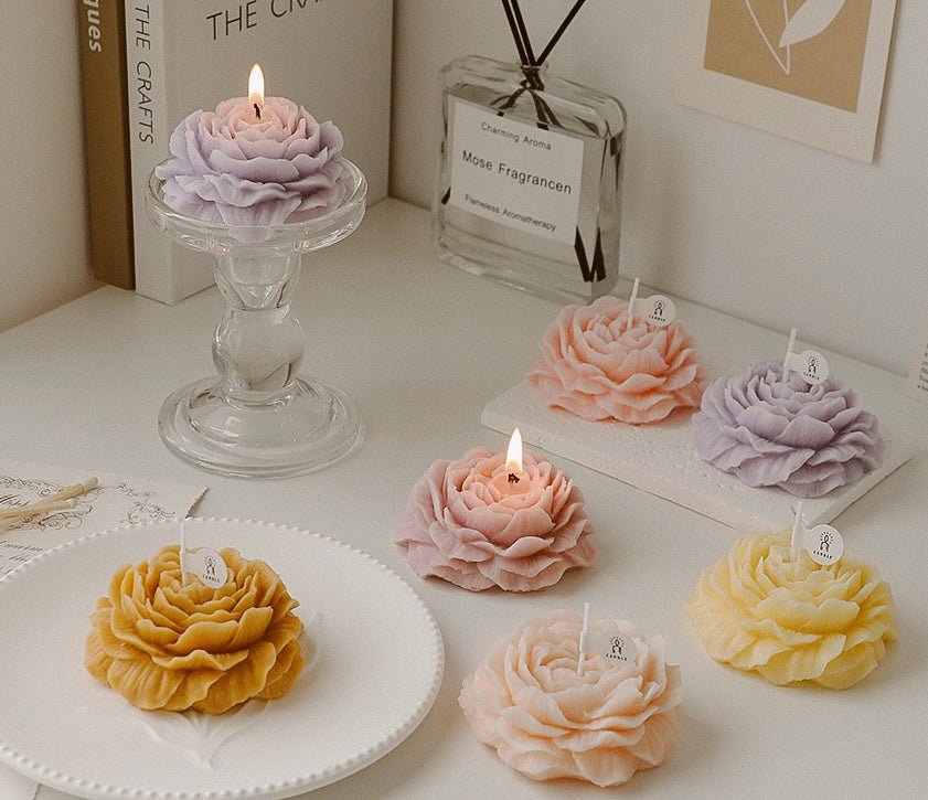 Enhance Special Moments with Handmade Peony - Shaped Candles – Elegant Colors and Scents for Birthdays, Weddings, and Christmas Celebrations! - Simplidecor