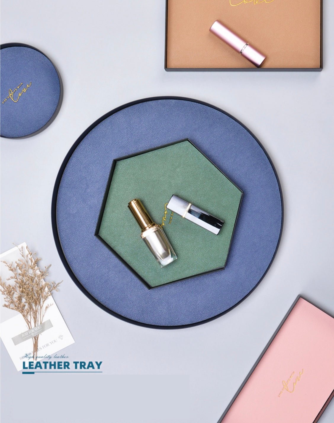 Enhance Your Home Decor with the Stylish Luxury of our Morandi Tray – Geometric Leather and Metal Design for Elegant Organization and a Perfect Gift! - Simplidecor