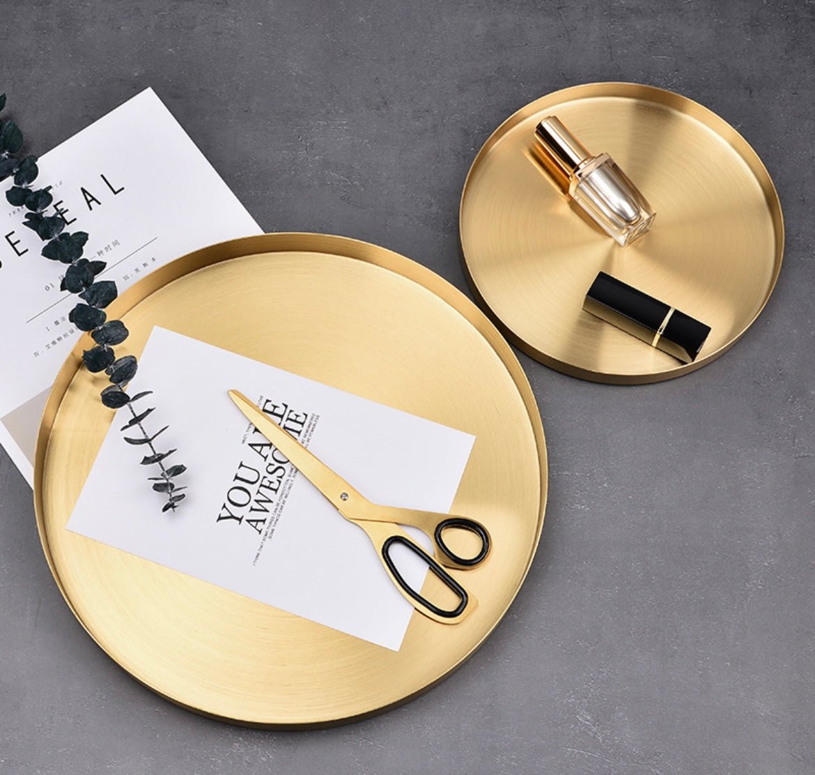 Gold Stainless Steel Tray - Ideal for Festive Decor and Desktop Display, Stylish Home Decor with Organizational Functionality. Unique Housewarming and Holiday Gift. - Simplidecor