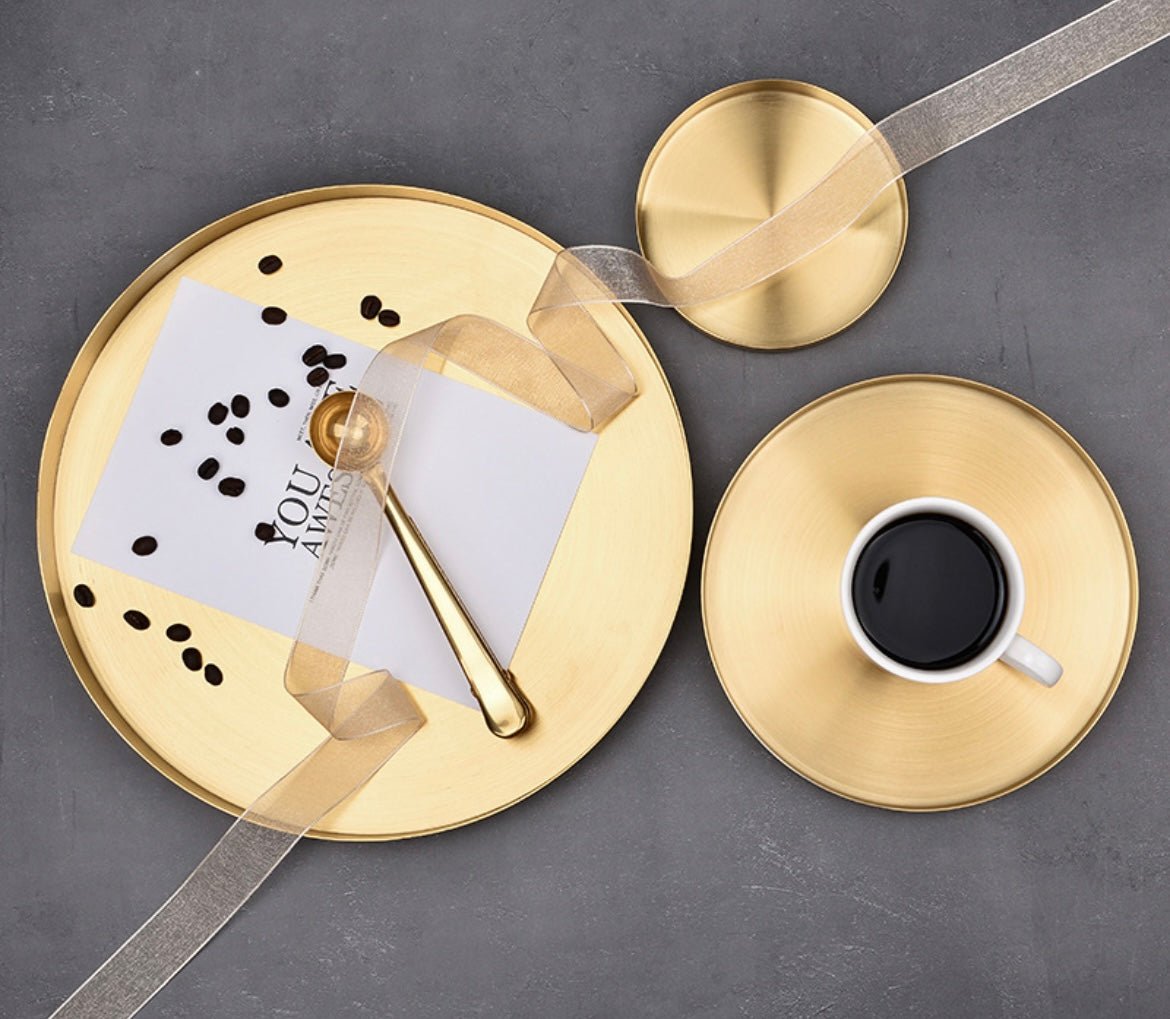 Gold Stainless Steel Tray - Ideal for Festive Decor and Desktop Display, Stylish Home Decor with Organizational Functionality. Unique Housewarming and Holiday Gift. - Simplidecor