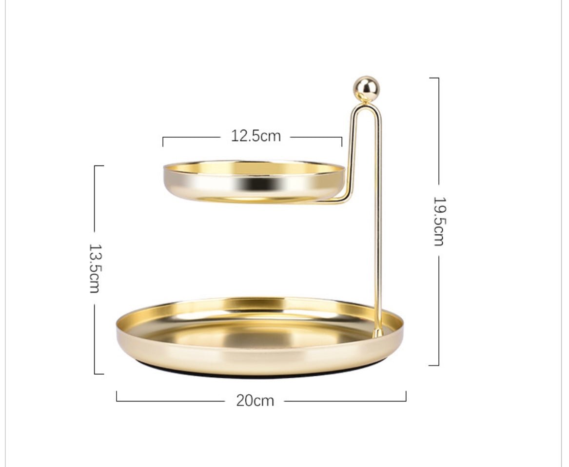 Golden Metal Double - Layer Storage Tray: Elegant Jewelry and Desktop Organizer for Stylish Home Decor. Ideal for New Home, Festive, and Wedding Gifts. - Simplidecor