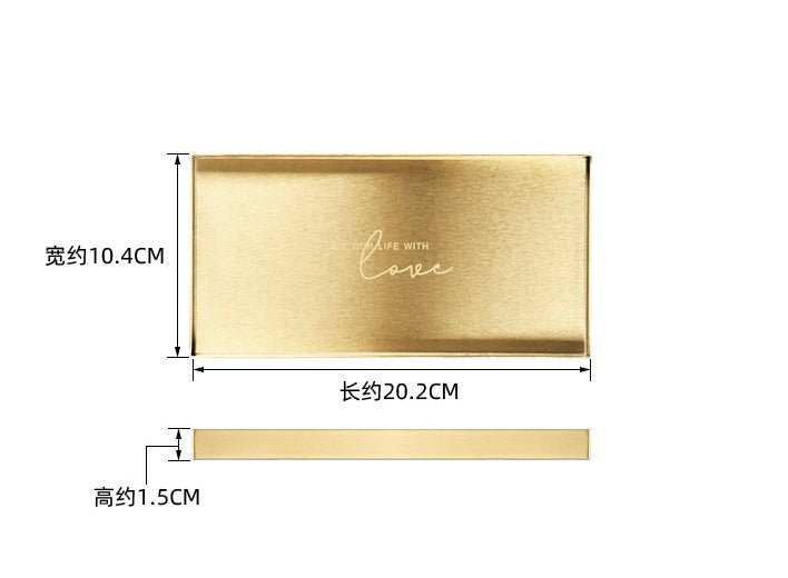 Golden Stainless Steel Tray: Elevate home decor with style. Ideal for serving essentials, showcasing jewelry, and festive decorations. Perfect for new home gifts or special occasions. - Simplidecor