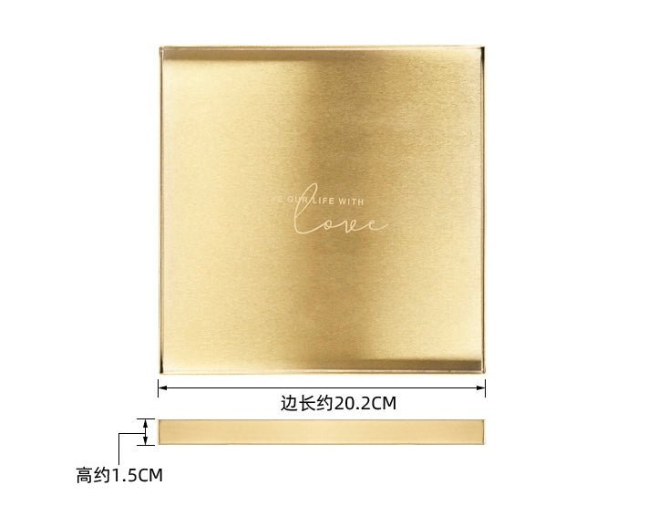 Golden Stainless Steel Tray: Elevate home decor with style. Ideal for serving essentials, showcasing jewelry, and festive decorations. Perfect for new home gifts or special occasions. - Simplidecor